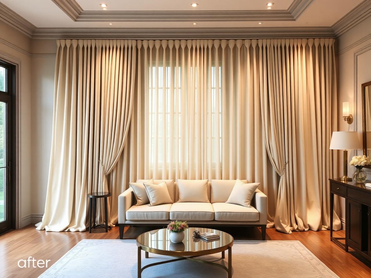 Same window after floor-to-ceiling curtain installation